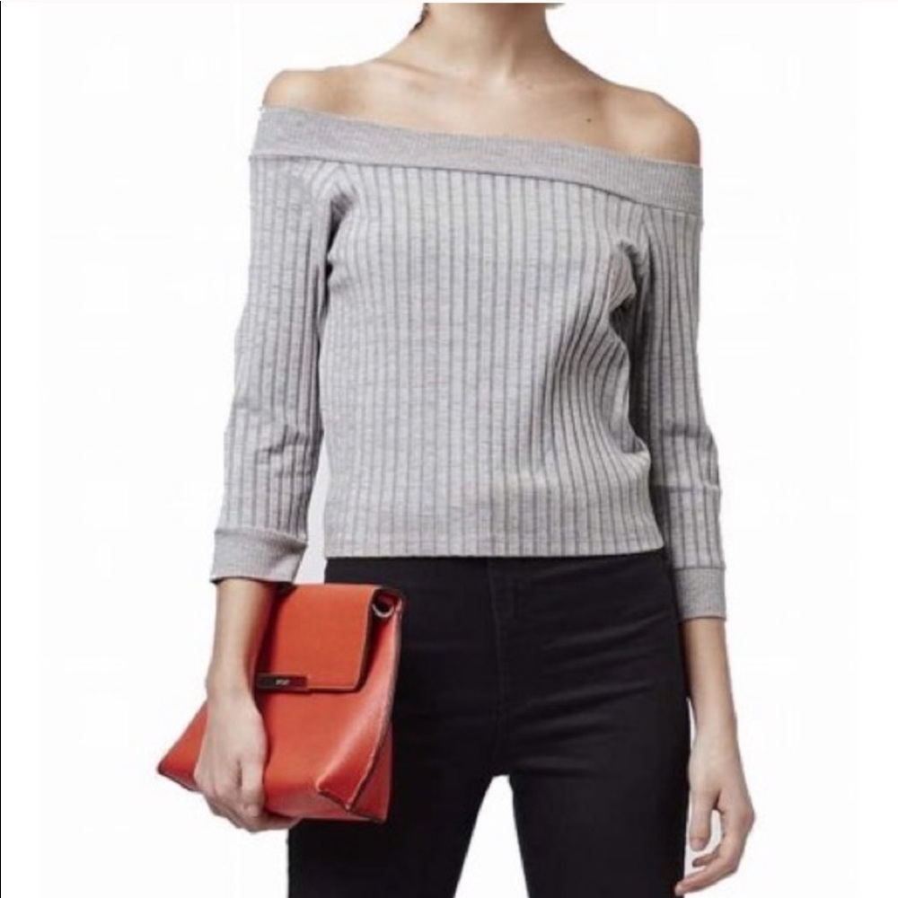 Topshop ribbed off the shoulder crop top